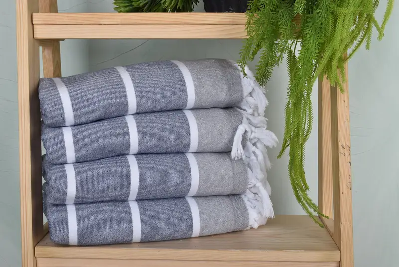 Navy Striped Terry Towel Organic Cotton, Bath Towel, 40x67 Inches