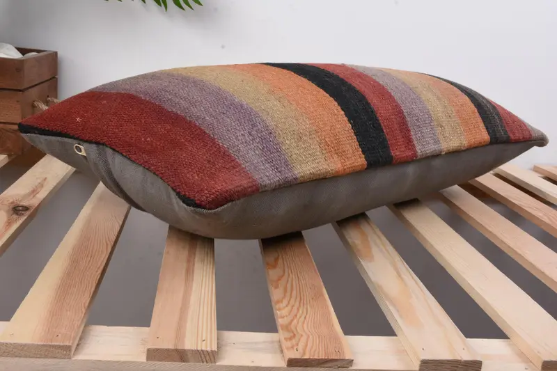 Ethnic Pillow Cover Cushion, Antique Pillows, Pillow for Couch, Throw Kilim Pillow, Cushion Case, Sofa Pillow Sham, 12x24 Orange Cushion Case - 6