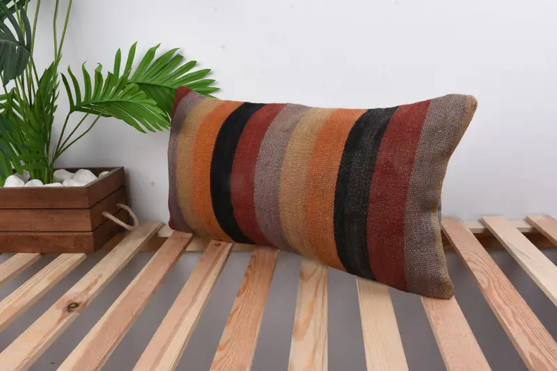 Ethnic Pillow Cover Cushion, Antique Pillows, Pillow for Couch, Throw Kilim Pillow, Cushion Case, Sofa Pillow Sham, 12x24 Orange Cushion Case - 5