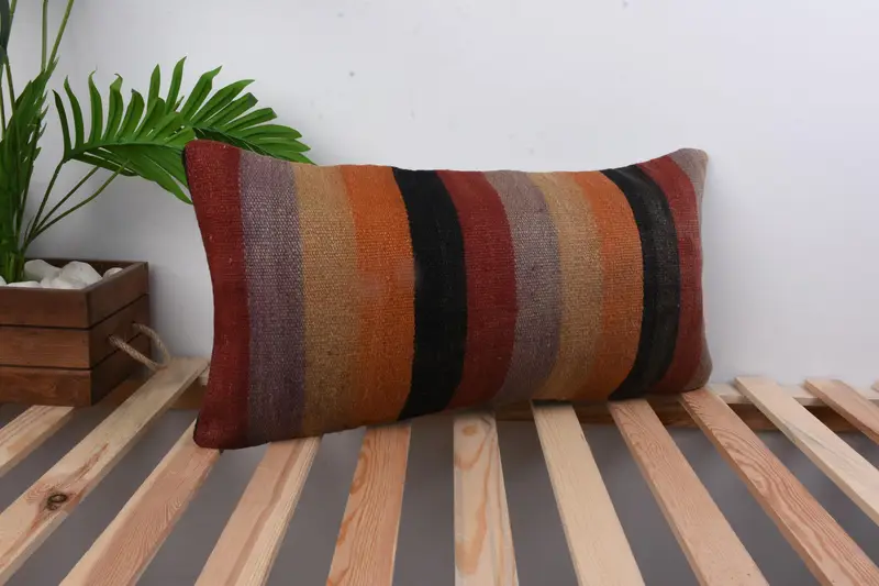 Ethnic Pillow Cover Cushion, Antique Pillows, Pillow for Couch, Throw Kilim Pillow, Cushion Case, Sofa Pillow Sham, 12x24 Orange Cushion Case - 4