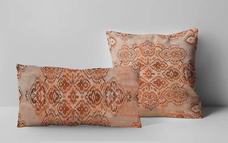 Orangefarbenes Southwestern-Wurfkissen, handgefertigtes besticktes Kissen