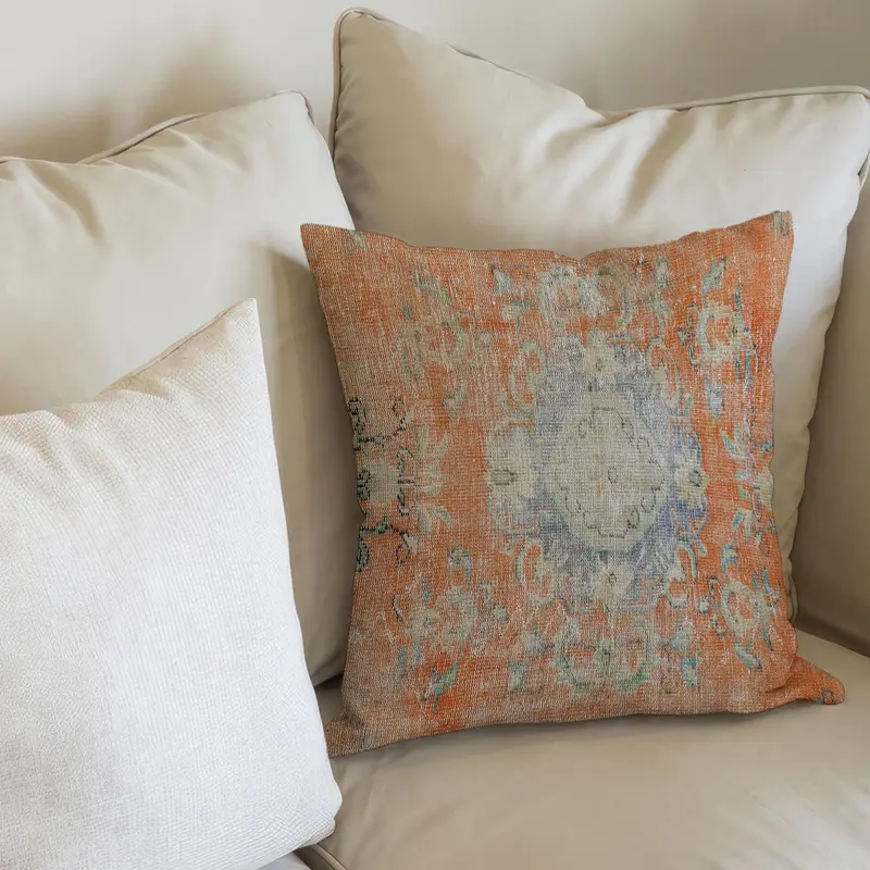 Blaues, ethnisch bedrucktes Bio-Kissen: Bauernhaus-Dekoration und Geschenkidee