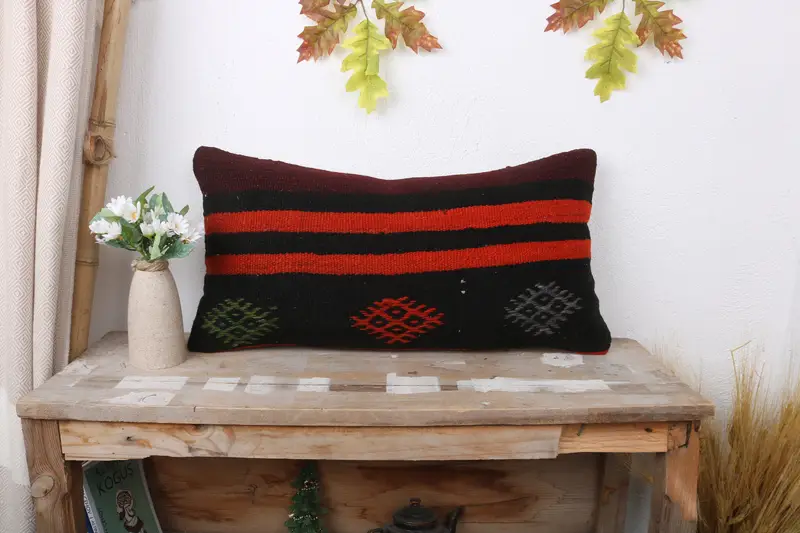 Luxury Pillow, 12x24 Orange Cushion Cover, Turkish Kilim Pillow, Kilim Pillow, Pillow Sham, Handmade Kilim Cushion, Indoor Cushion Cover - 1