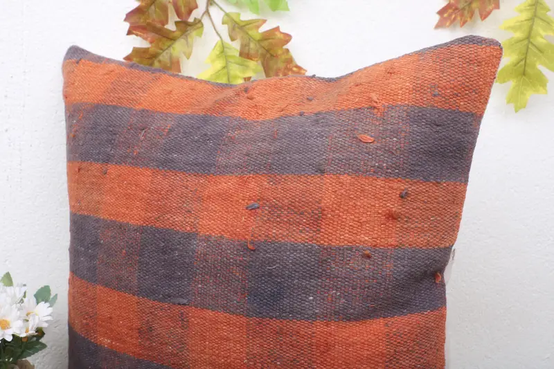 Turkish Pillow, 18x18 Orange Pillow Sham, Colorful Pillow Cover, Pillow Case, Kilim Pillow Cover, Sofa Bolster Pillow Sham, Boho Pillow - 5