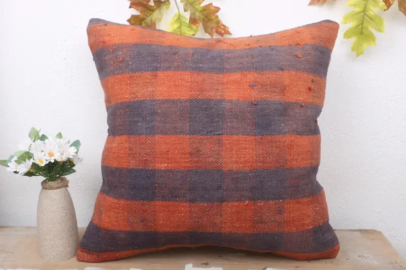 Turkish Pillow, 18x18 Orange Pillow Sham, Colorful Pillow Cover, Pillow Case, Kilim Pillow Cover, Sofa Bolster Pillow Sham, Boho Pillow - 2