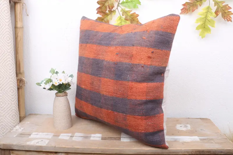 Turkish Pillow, 18x18 Orange Pillow Sham, Colorful Pillow Cover, Pillow Case, Kilim Pillow Cover, Sofa Bolster Pillow Sham, Boho Pillow - 4
