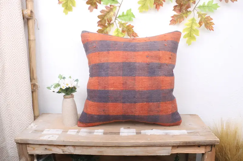 Turkish Pillow, 18x18 Orange Pillow Sham, Colorful Pillow Cover, Pillow Case, Kilim Pillow Cover, Sofa Bolster Pillow Sham, Boho Pillow - 1