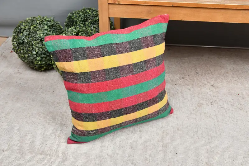 Living Room Throw Cushion Case, 18x18 Green Pillow Case, Pillow Cover, Square Throw Pillow Case, Kilim Cushion Sham, Kilim Pillow, Antique Pillows - 7