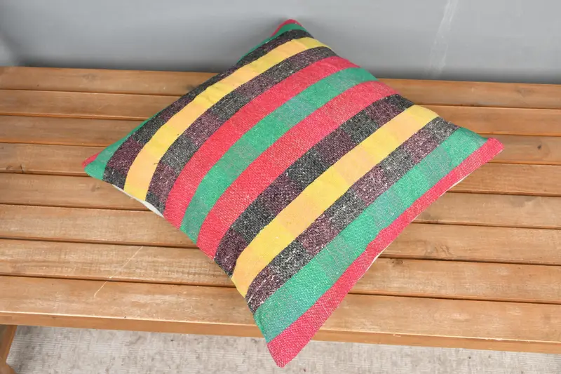 Living Room Throw Cushion Case, 18x18 Green Pillow Case, Pillow Cover, Square Throw Pillow Case, Kilim Cushion Sham, Kilim Pillow, Antique Pillows - 2