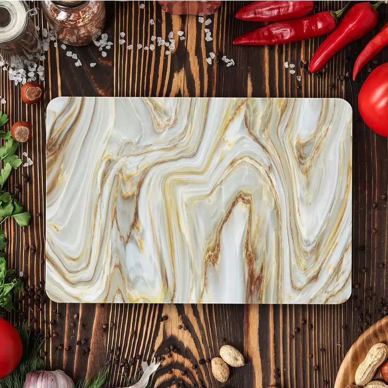 Agate Design Glass Cutting Board, Gold & White Marble Pattern