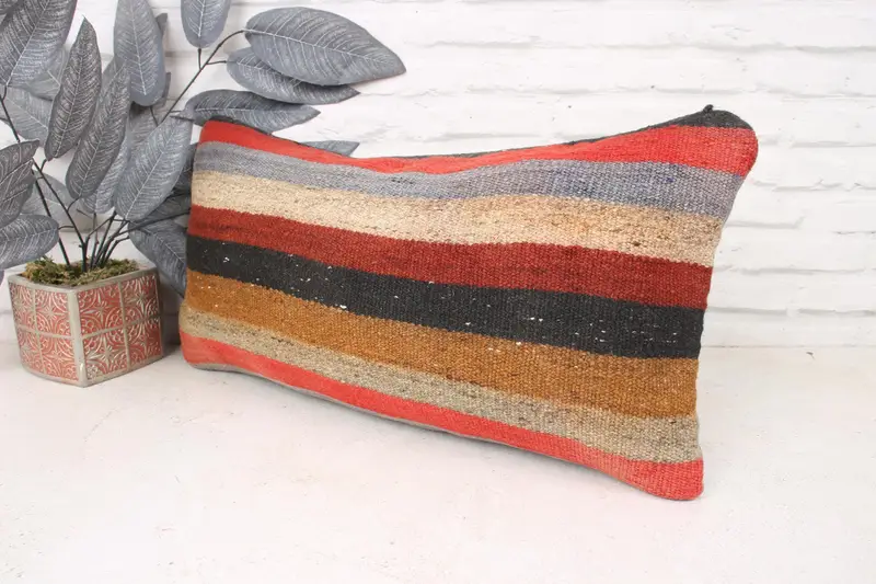 Kilim Pillow Cover, Boho Pillow Sham Cover, 12x24 Brown Cushion Cover, Pillow, Pillow for Sofa, Ethnic Pillow Cover Pillow Case - 4
