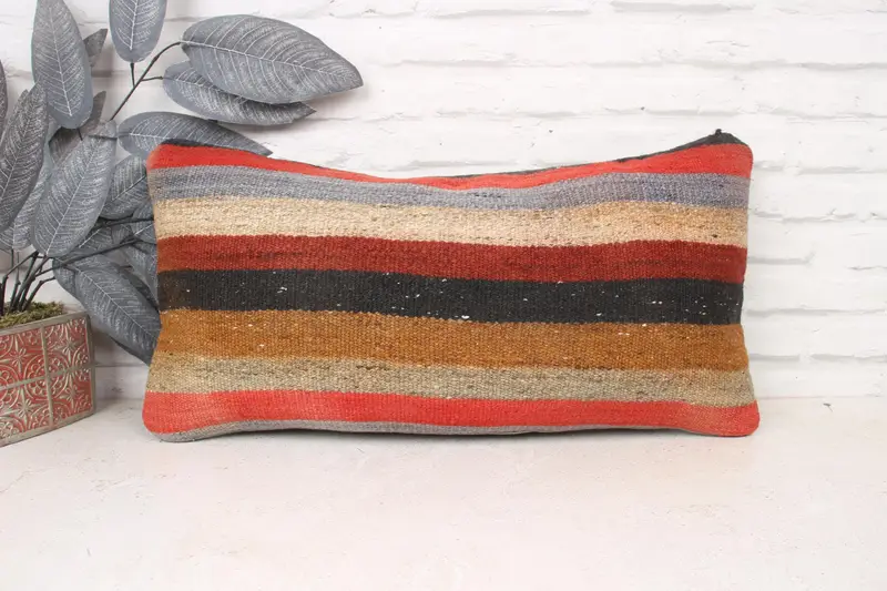 Kilim Pillow Cover, Boho Pillow Sham Cover, 12x24 Brown Cushion Cover, Pillow, Pillow for Sofa, Ethnic Pillow Cover Pillow Case - 1