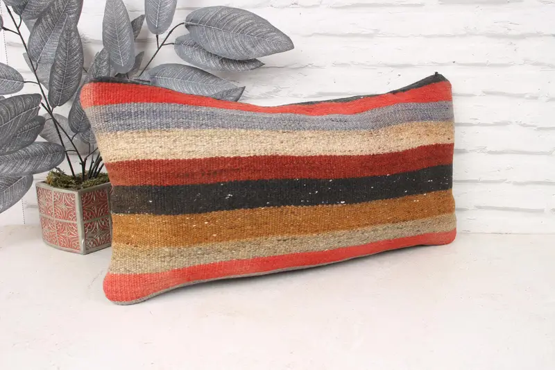 Kilim Pillow Cover, Boho Pillow Sham Cover, 12x24 Brown Cushion Cover, Pillow, Pillow for Sofa, Ethnic Pillow Cover Pillow Case - 3