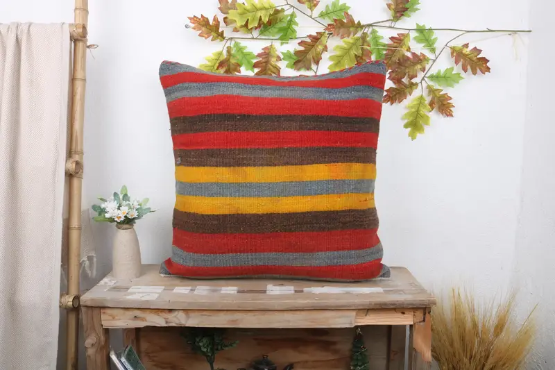Decorative Cushion, Decorative Cushion Case, 24x24 Red Pillow Cover, Kilim Pillow Cover, Vintage Kilim Throw Pillow, Pillow Case, Boho Pillow - 1