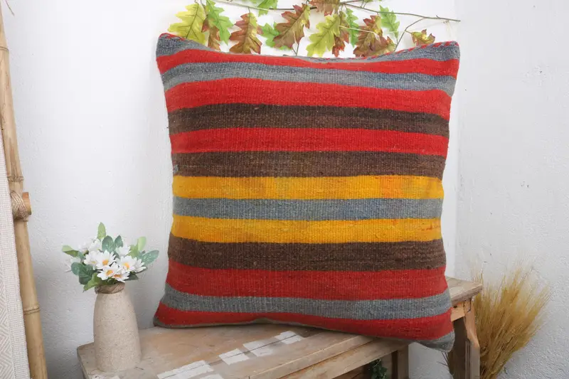 Decorative Cushion, Decorative Cushion Case, 24x24 Red Pillow Cover, Kilim Pillow Cover, Vintage Kilim Throw Pillow, Pillow Case, Boho Pillow - 4