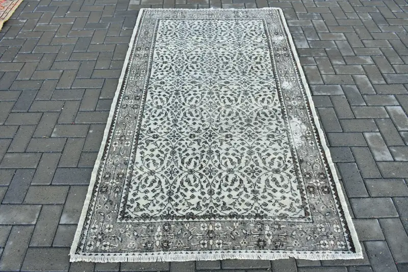 4x6.7 ft Halı, Türk Oushak Halısı, Vintage Gri Yün Fas Halısı - 1