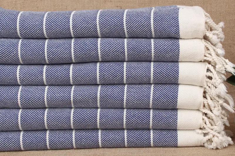 Personalized Turkish Towel Navy Herringbone, 40x71 Inches
