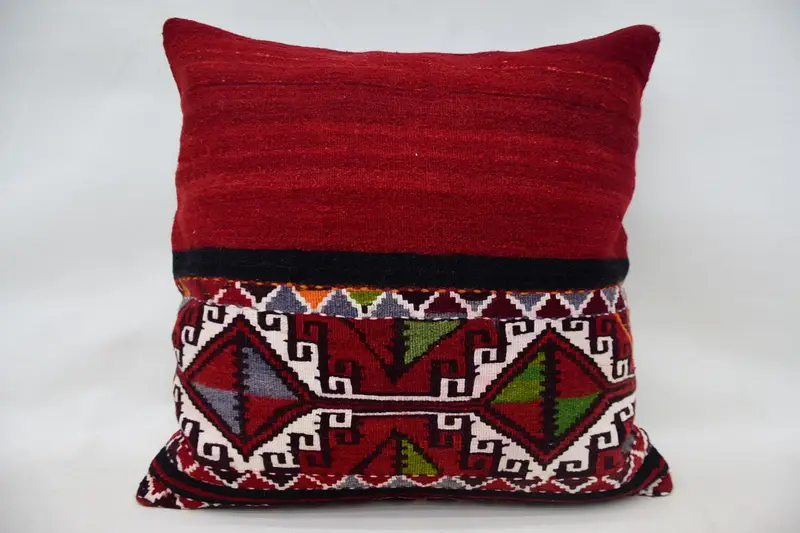Guest Room Turkish Wool Cushion Cover, Red 70x70 cm Moroccan Pillow Cover - 1