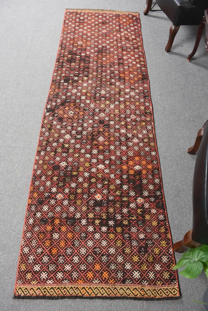 レッドモロッコラグ、2.6x9フィートのエレガントな装飾