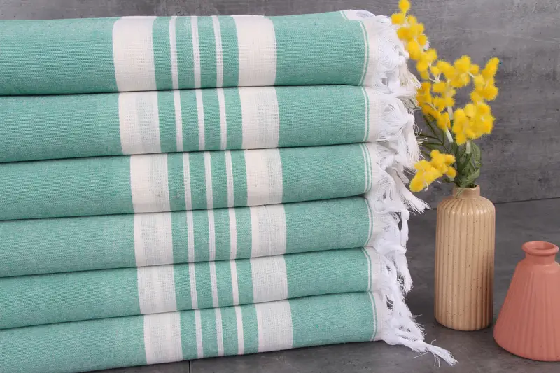 Personalized Organic Beach Towel Green Stripes, 40x70 Inches