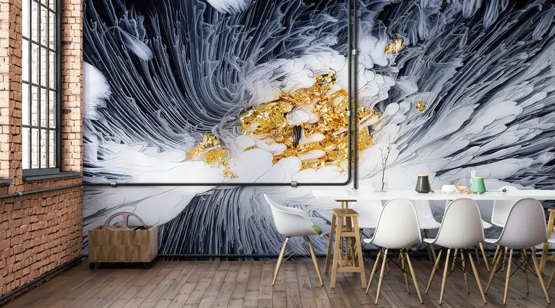 Abstract Gold And White Flower, Abstract Wall Decor, Abstract Smoking Wall Print, Smoking Wallpaper, Smoke Wall Painting, - 3