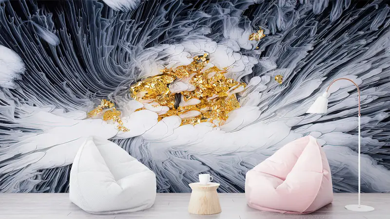 Abstract Gold And White Flower, Abstract Wall Decor, Abstract Smoking Wall Print, Smoking Wallpaper, Smoke Wall Painting, - 7