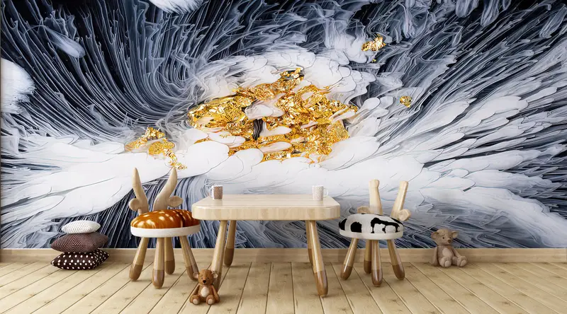 Abstract Gold And White Flower, Abstract Wall Decor, Abstract Smoking Wall Print, Smoking Wallpaper, Smoke Wall Painting, - 2