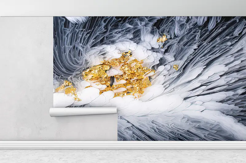Abstract Gold And White Flower, Abstract Wall Decor, Abstract Smoking Wall Print, Smoking Wallpaper, Smoke Wall Painting, - 1