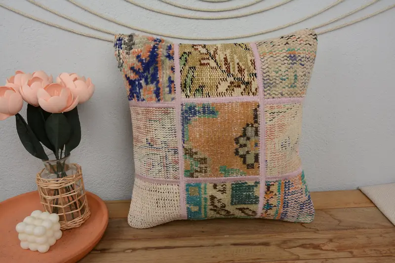 16x16 Orange Pillow Cover, Farmhouse Pillow Cover, Cushion, Boho Pillow Sham Cover, Turkish Pillow, Kilim Cushion Sham, Chair Cushion Case - 2