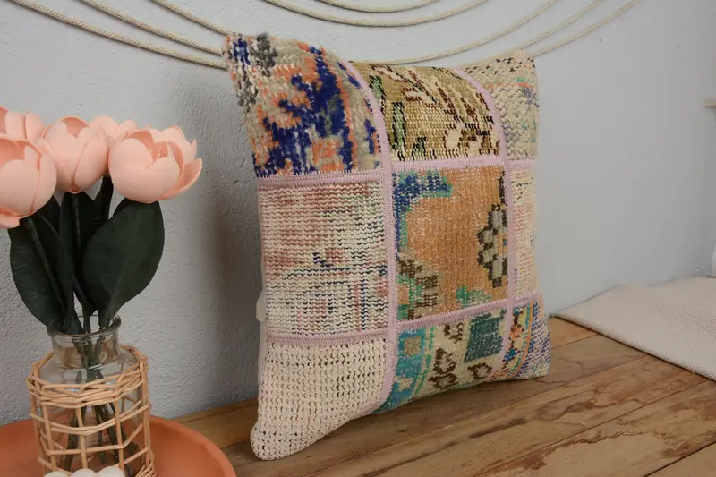 16x16 Orange Pillow Cover, Farmhouse Pillow Cover, Cushion, Boho Pillow Sham Cover, Turkish Pillow, Kilim Cushion Sham, Chair Cushion Case - 1