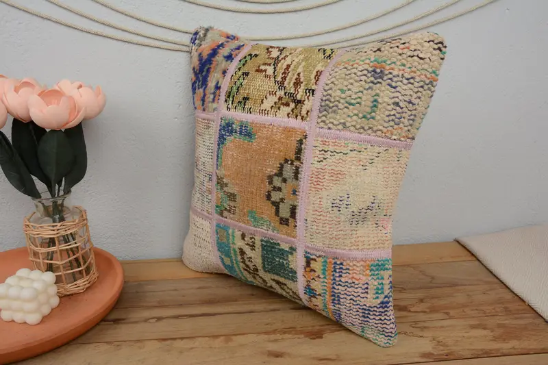 16x16 Orange Pillow Cover, Farmhouse Pillow Cover, Cushion, Boho Pillow Sham Cover, Turkish Pillow, Kilim Cushion Sham, Chair Cushion Case - 4