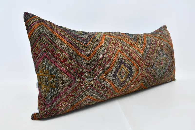 Designer Throw Pillow Case, Vintage Kilim Pillow, 16x36 Orange Pillow Case, Pillow Cover, Home Decor Pillow, Antique Pillows, Custom Pillow Cover - 3