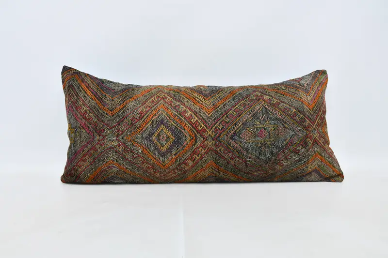 Designer Throw Pillow Case, Vintage Kilim Pillow, 16x36 Orange Pillow Case, Pillow Cover, Home Decor Pillow, Antique Pillows, Custom Pillow Cover - 1