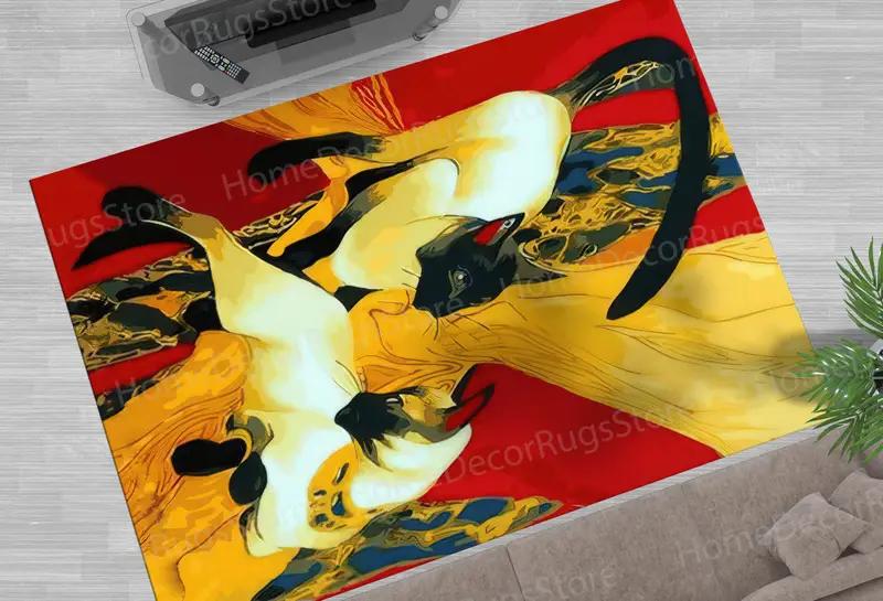 エレガントなグスタフ クリムトの猫プリント ラグ - モダンアート装飾