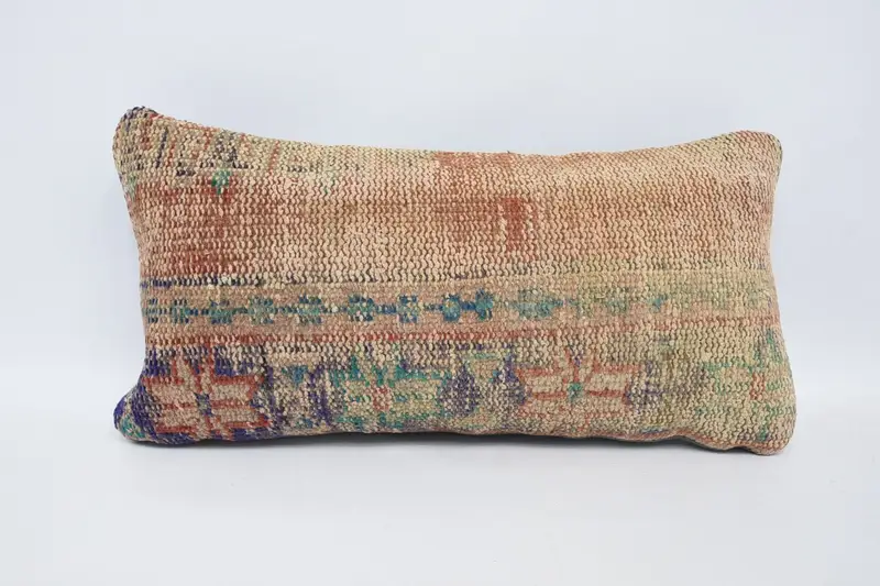 Turkish Pillow, Art Deco Cushion, Handmade Throw Pillow, 12x24 Red Pillow, Pillow Sham, Boho Pillow Sham Cover, Kilim Pillow, Muted Pillow Sham - 1