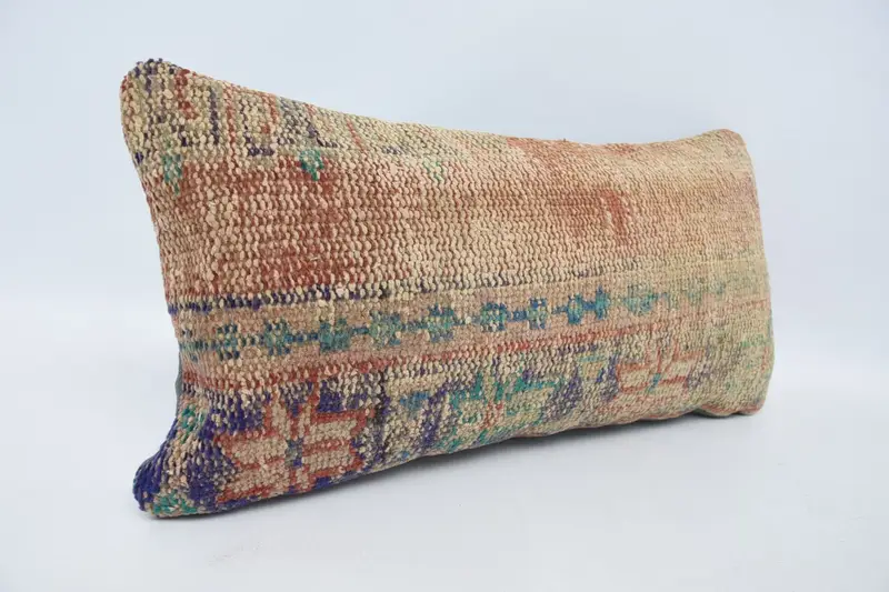 Turkish Pillow, Art Deco Cushion, Handmade Throw Pillow, 12x24 Red Pillow, Pillow Sham, Boho Pillow Sham Cover, Kilim Pillow, Muted Pillow Sham - 3