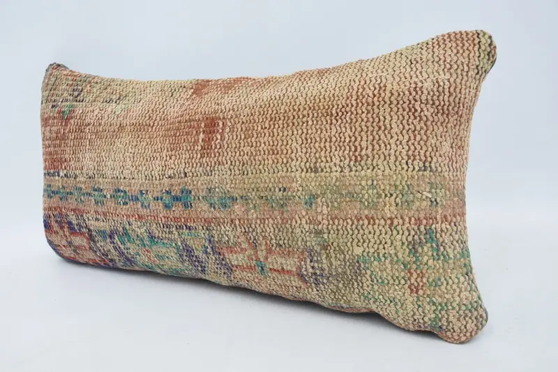 Turkish Pillow, Art Deco Cushion, Handmade Throw Pillow, 12x24 Red Pillow, Pillow Sham, Boho Pillow Sham Cover, Kilim Pillow, Muted Pillow Sham - 4