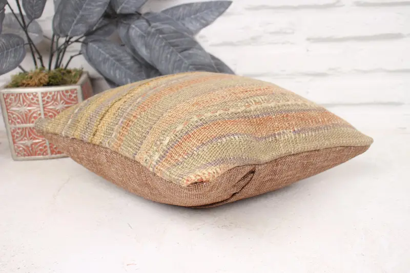 Boho Pillow Sham Cover, 12x12 Beige Pillow Case, Cotton Cushion Cover, Pillow for Couch, Vintage Kilim Pillow, Rustic Cushion Cover, Cushion Case - 6