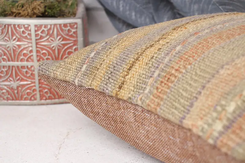 Boho Pillow Sham Cover, 12x12 Beige Pillow Case, Cotton Cushion Cover, Pillow for Couch, Vintage Kilim Pillow, Rustic Cushion Cover, Cushion Case - 7