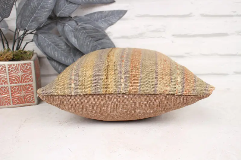 Boho Pillow Sham Cover, 12x12 Beige Pillow Case, Cotton Cushion Cover, Pillow for Couch, Vintage Kilim Pillow, Rustic Cushion Cover, Cushion Case - 5