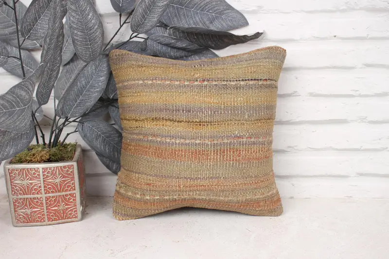 Boho Pillow Sham Cover, 12x12 Beige Pillow Case, Cotton Cushion Cover, Pillow for Couch, Vintage Kilim Pillow, Rustic Cushion Cover, Cushion Case - 1