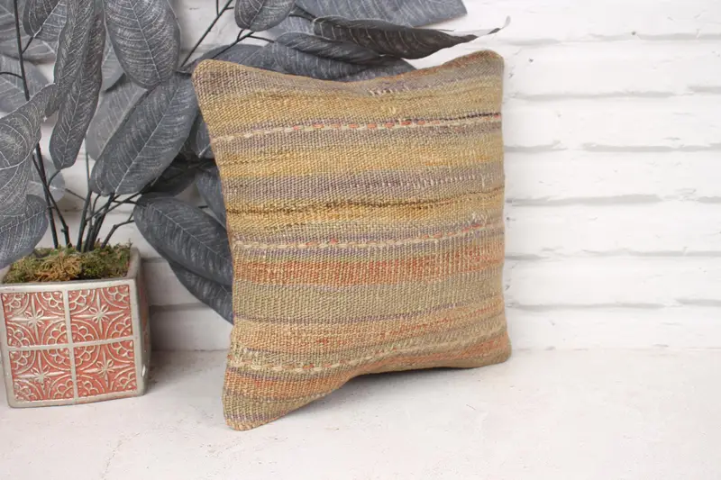 Boho Pillow Sham Cover, 12x12 Beige Pillow Case, Cotton Cushion Cover, Pillow for Couch, Vintage Kilim Pillow, Rustic Cushion Cover, Cushion Case - 3