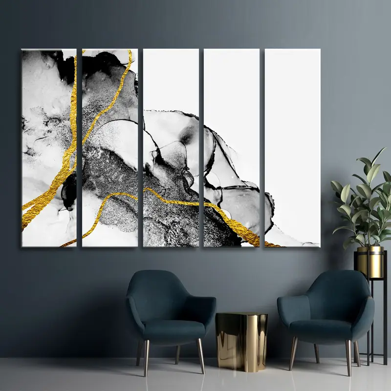 White Gold Marble Canvas Wall Art, Abstract Gold Canvas Art Print, White Marble Wall Decor, Oversize Canvas Art, Extra Large Wall Art - 4