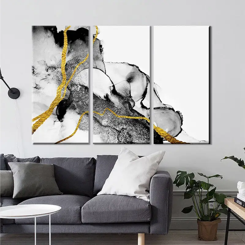 White Gold Marble Canvas Wall Art, Abstract Gold Canvas Art Print, White Marble Wall Decor, Oversize Canvas Art, Extra Large Wall Art - 1