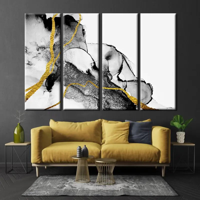 White Gold Marble Canvas Wall Art, Abstract Gold Canvas Art Print, White Marble Wall Decor, Oversize Canvas Art, Extra Large Wall Art - 3