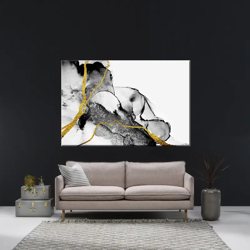 White Gold Marble Canvas Wall Art, Abstract Gold Canvas Art Print, White Marble Wall Decor, Oversize Canvas Art, Extra Large Wall Art - 2
