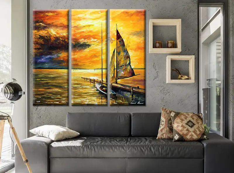 Coastal Wall Art, Abstract Wall Art, Living Room Wall Art, Canvas Wall Art, Home Decor, Seascape Wall Art, Sunset Wall Decor, Boat Canvas, - 8