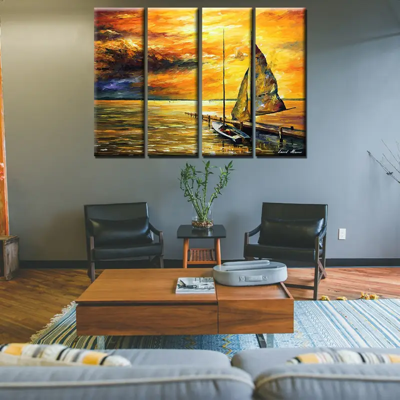 Coastal Wall Art, Abstract Wall Art, Living Room Wall Art, Canvas Wall Art, Home Decor, Seascape Wall Art, Sunset Wall Decor, Boat Canvas, - 7