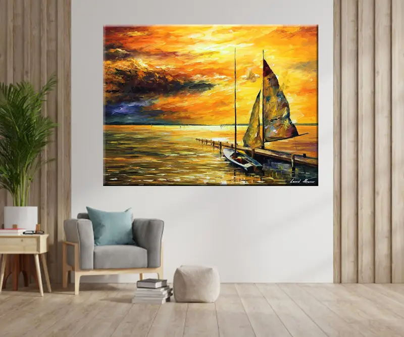 Coastal Wall Art, Abstract Wall Art, Living Room Wall Art, Canvas Wall Art, Home Decor, Seascape Wall Art, Sunset Wall Decor, Boat Canvas, - 2
