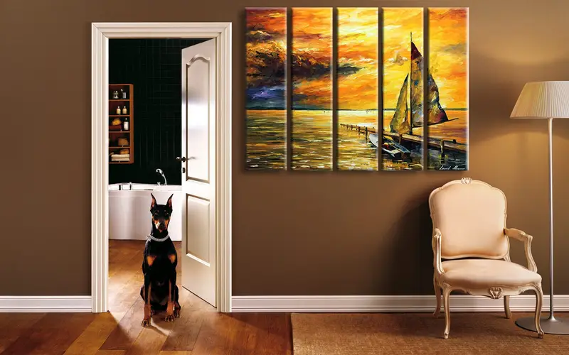 Coastal Wall Art, Abstract Wall Art, Living Room Wall Art, Canvas Wall Art, Home Decor, Seascape Wall Art, Sunset Wall Decor, Boat Canvas, - 3